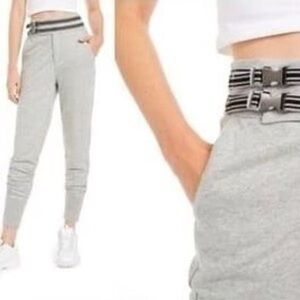 Free People Light Gray Joggers with Belt Detail